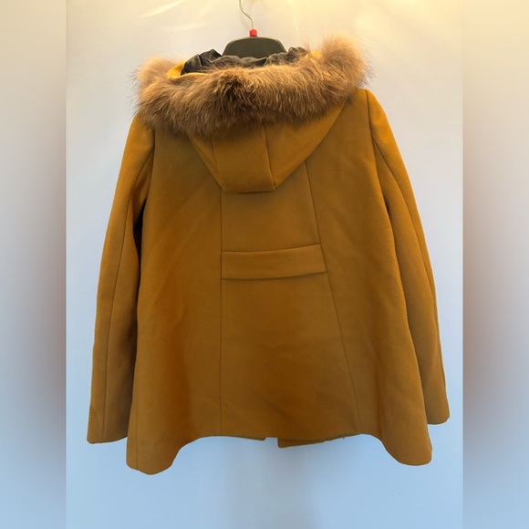Maje Mustard Yellow Toggle Coat with real Fur Collar - Picture 6 of 6